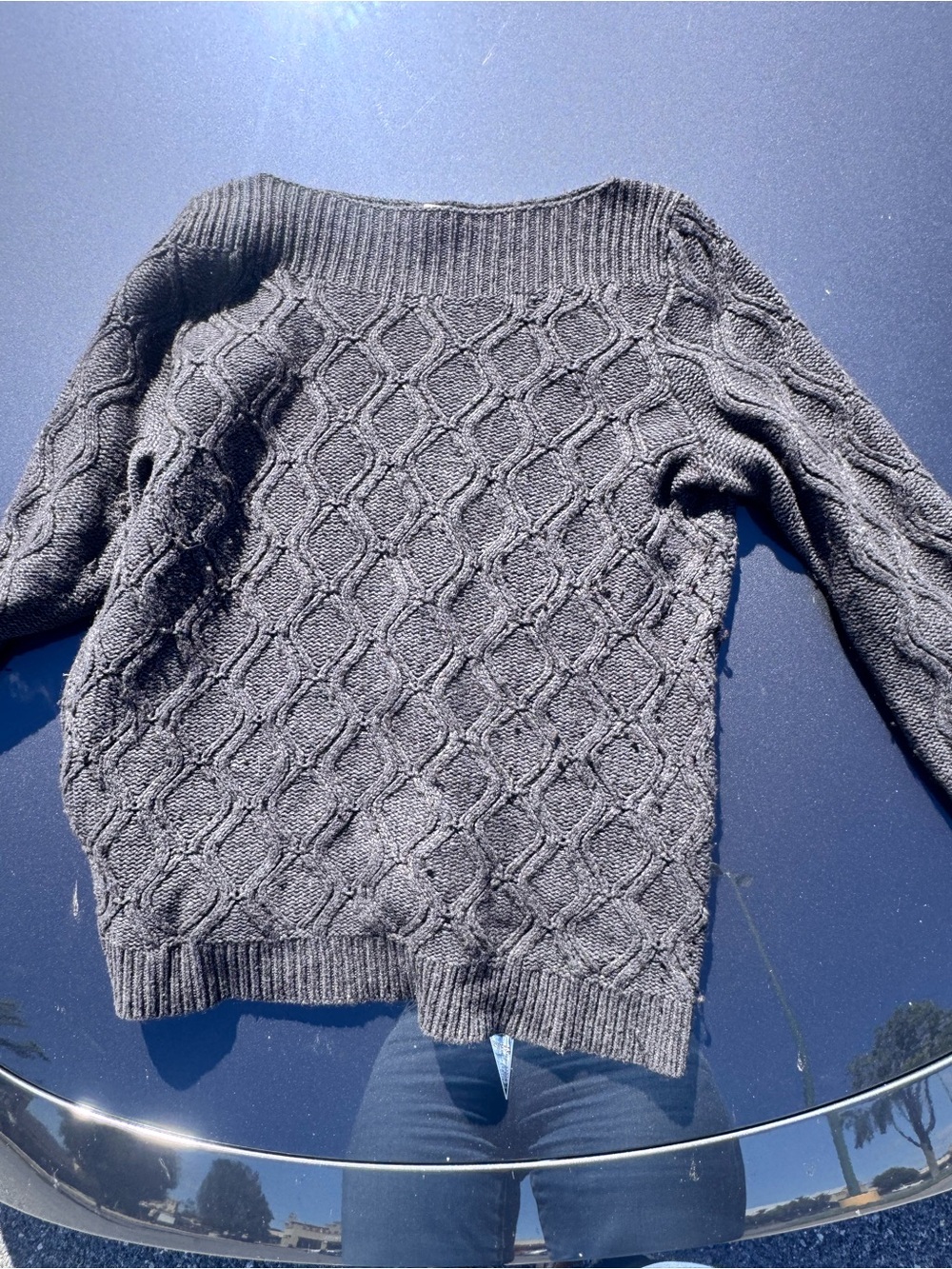 LOFT Charcoal Off-the-Shoulder Cable Knit Sweater